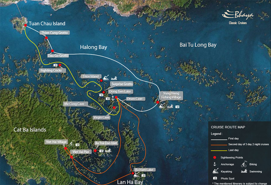 bhaya cruise route map 2days Halong Bay   Bhaya Cruise