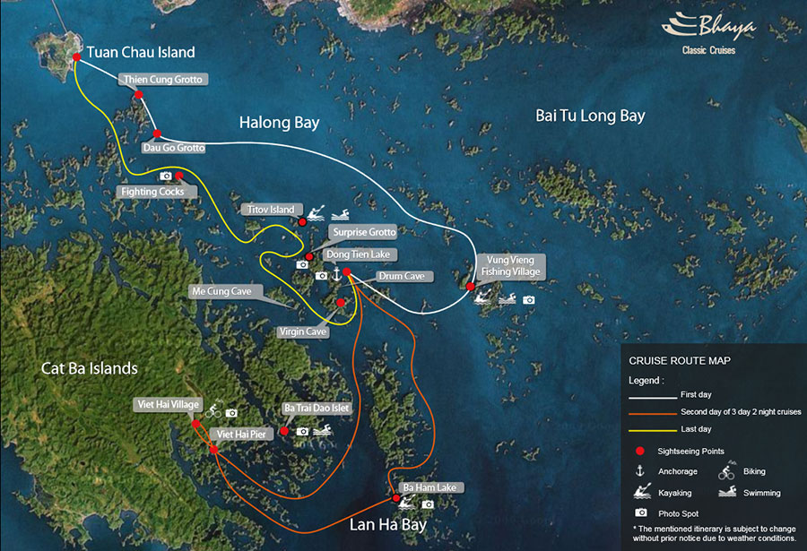 bhaya cruise route map 3days Halong Bay   Bhaya Cruise